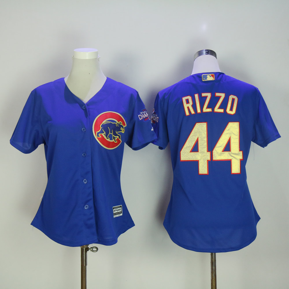 Women Chicago Cubs #44 Rizzo Blue Champion MLB Jerseys->women mlb jersey->Women Jersey